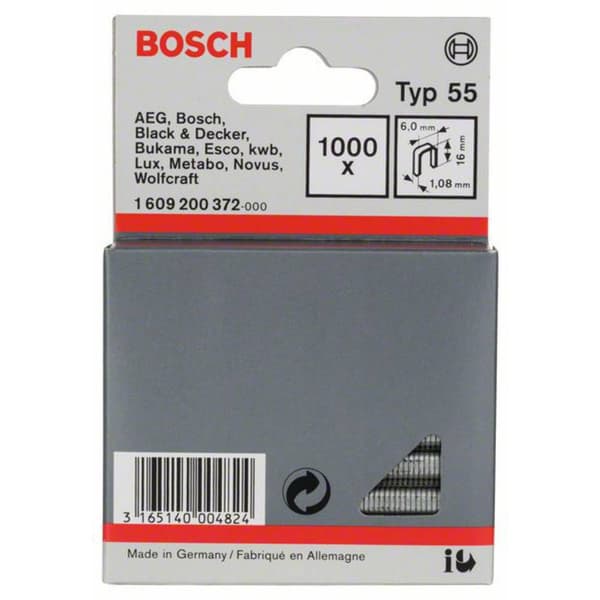 Bosch Accessories 1609200372 Klämmor med smal rygg Typ 55 1000 st Mått (L x B) 16 mm x 6 mm