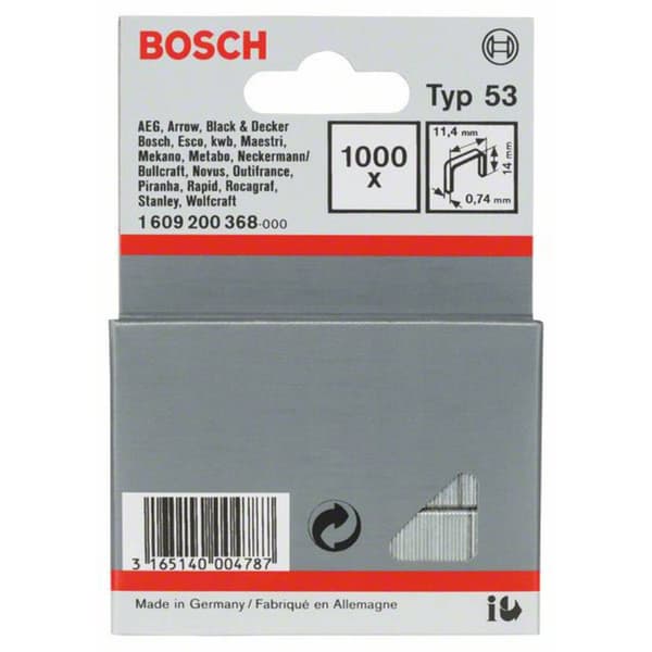 Bosch Accessories 1609200368 Fintrådklämmor Typ 53 1000 st Mått (L x B) 14 mm x 11.4 mm