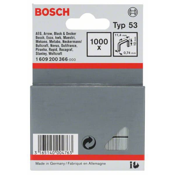 Bosch Accessories 1609200366 Fintrådklämmor Typ 53 1000 st Mått (L x B) 10 mm x 11.4 mm