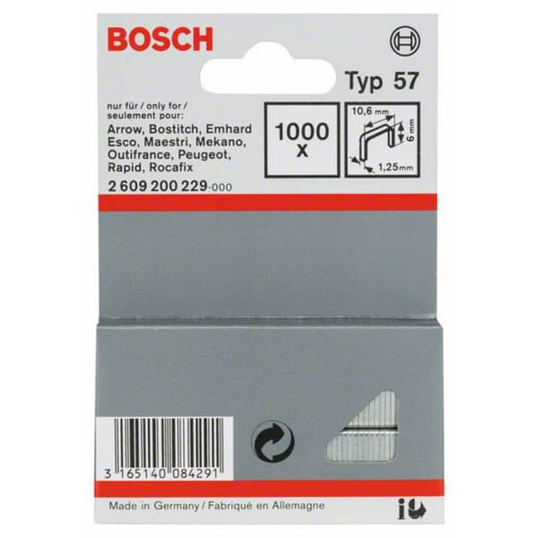 Bosch Accessories 2609200229 Flattrådsklämmor Typ 57 1000 st Mått (L x B) 6 mm x 10.6 mm