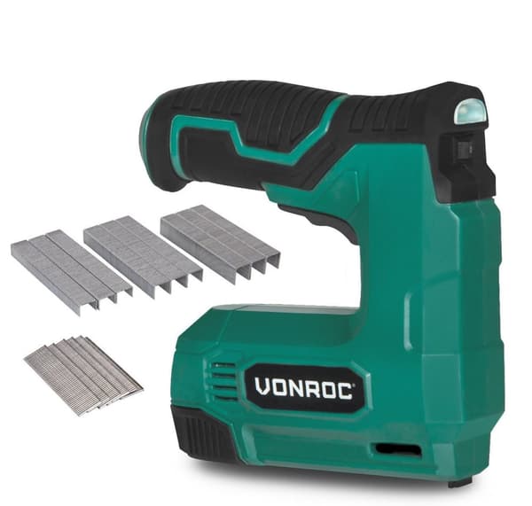 VONROC Hæftepistol 4V | Batteridrevet - opladelig | Inkl. oplader og 900 nitter og 300 søm