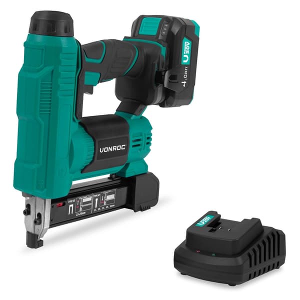 VONROC Hæftepistol - VPower 20V - Inkl. 1000 hæfteklammer & 1000 søm - Inkl. 4.0Ah batteri og oplader