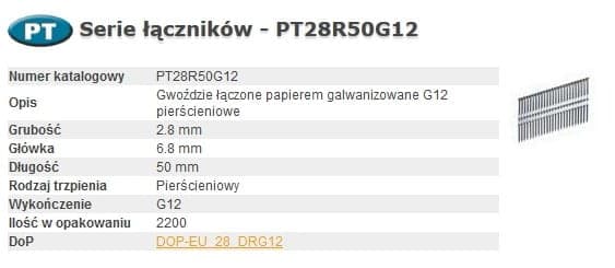 Bostitch-naulat PT 280-50 rengas G12 2,2 m