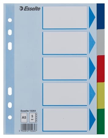 Esselte Skilleblad PP A5 5-delt flerf. (20 stk.)