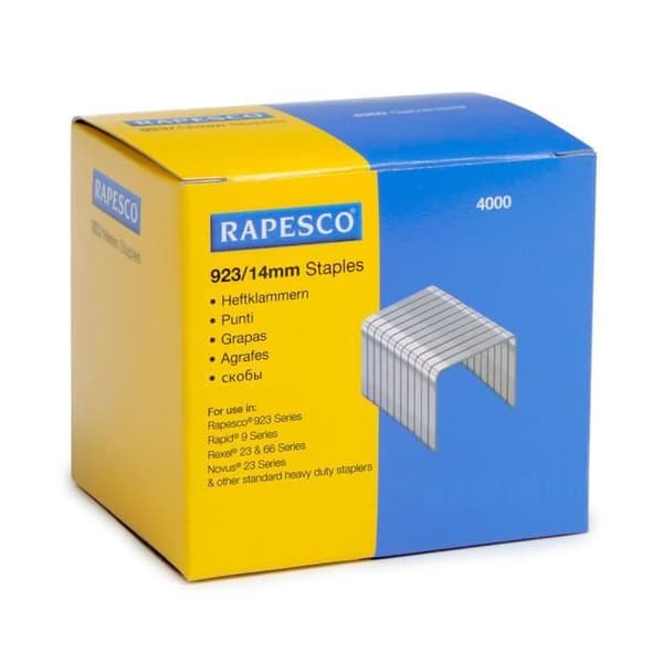 Häftklamrar - RAPESCO - 923-14mm - Set med 4 lådor om 1000 - Galvaniserad - Hög prestanda