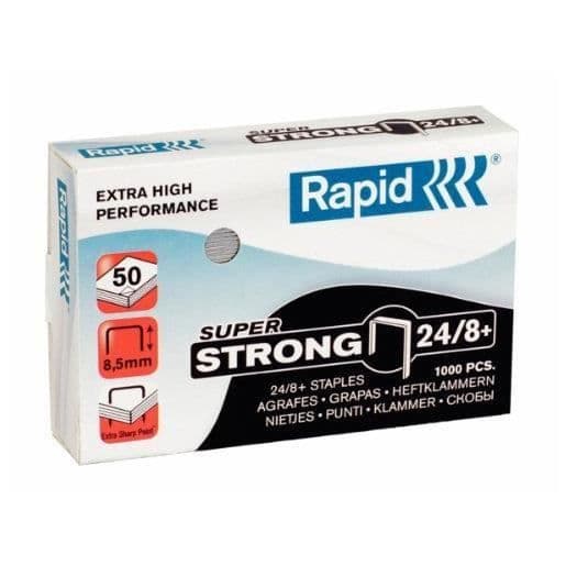 Set med 5 Super Strong 24/8+ galvaniserade häftklamrar Box med 1000 st