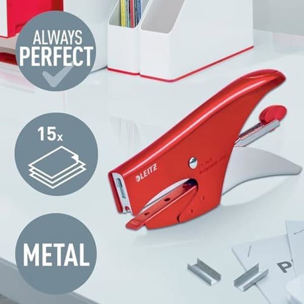 Kanslig staplare - LEITZ - WOW - Kapacitet 15 Ark - Ergonomisk design - Färg Röd