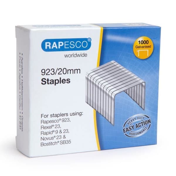 Agrafes - RAPESCO - 923 - 20mm - Galvaniserade - Förpackning med 1000