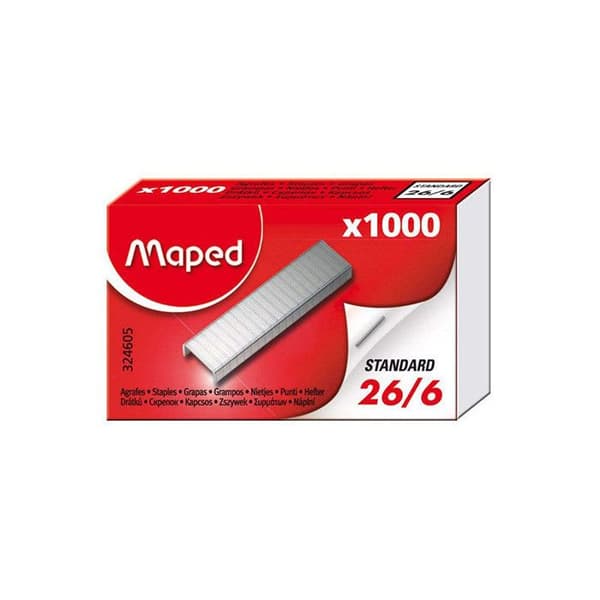 Agraffer - MAPED - 26/6 - Zinkade - Låda med 1000 - För kontor och daglig användning