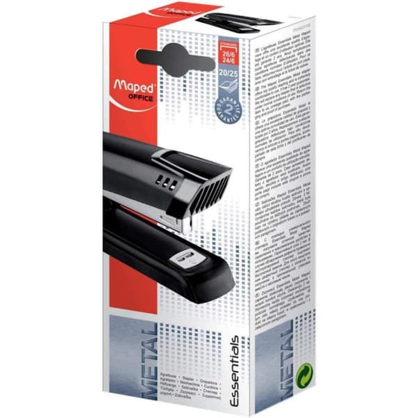 Häftapparat - Maped - Essentials Half Strip E3543 - Kapacitet 20-25 ark - 180° öppning - Svart