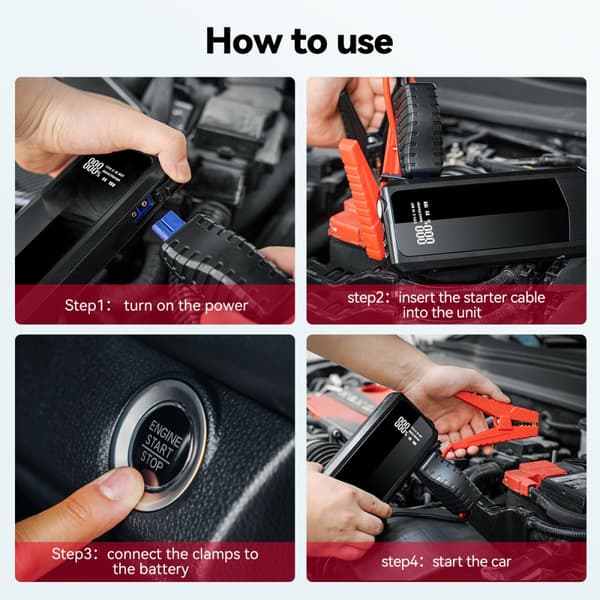 Jump Starter 2000A 20000mah Powerbank Booster USB Oplader Bilbatteri Starter Op til 8,5L Diesel/benzinmotor