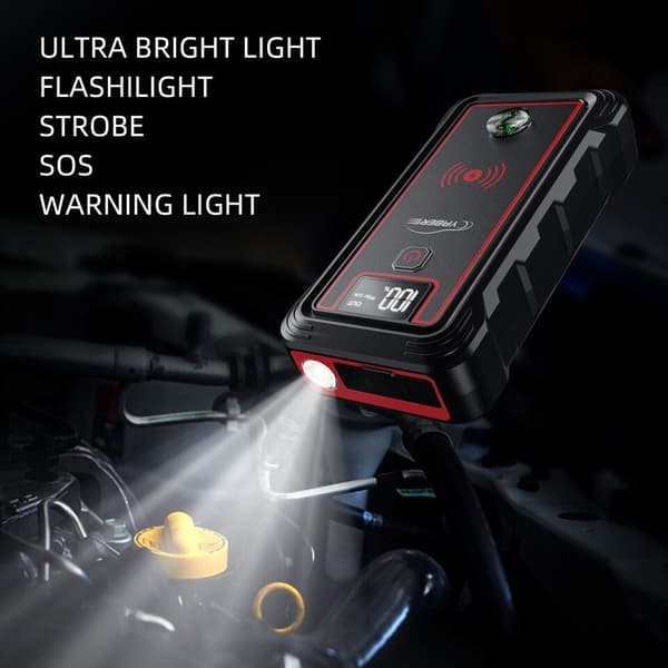 YABER auton akkulaturi 2500A hyppykäynnistin 23800mAh virtapankki 10W langattomalla laturilla kannettava automaattinen tehostimen käynnistyslaite
