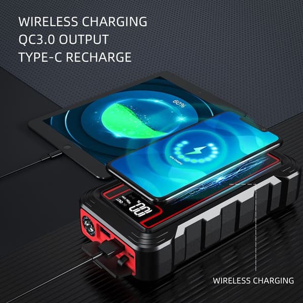 YABER auton akkulaturi 2500A hyppykäynnistin 23800mAh virtapankki 10W langattomalla laturilla kannettava automaattinen tehostimen käynnistyslaite