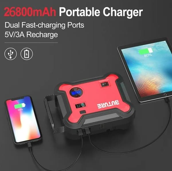 Buture 5 i 1 bil Jump Start luftkompressor 26800mAh Power Bank bærbar batteriforstærker Digital dækpumpe med 160W DC-udgang
