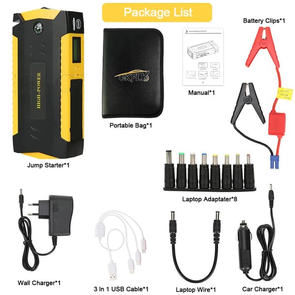 Jump Starter, 16000mAh kapacitet, bærbart design,Gul