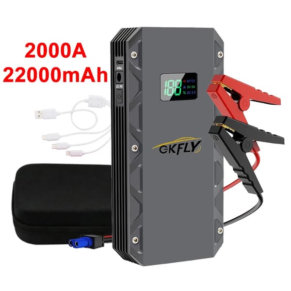 Auton käynnistysakku, 2000A huippuvirta, 22000mAh akunkapasiteetti,2000A 22000mAh