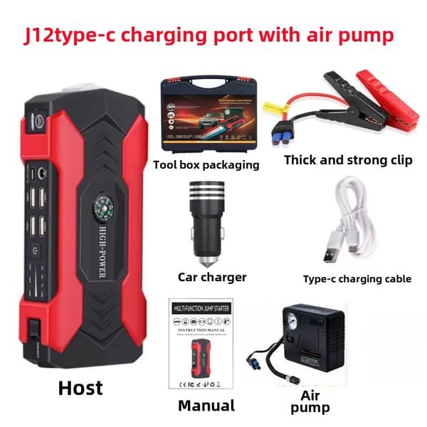 Auton käynnistysakku, 8000mAh kapasiteetti, Type-C latausportti,Asetettu menu C