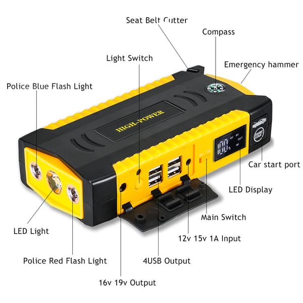 Kannettava käynnistysakku, 16000mAh akunkapasiteetti, 600A huippuvirta,Keltainen