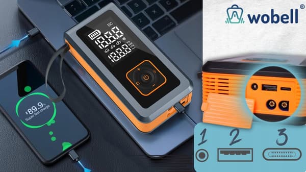 Käynnistyskompressoripumppu Apukäynnistin Varavirtalähde Taskulamppu 8000mAh 4in1