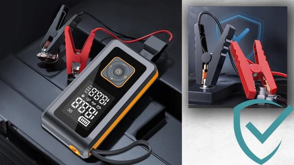 Käynnistyskompressoripumppu Apukäynnistin Varavirtalähde Taskulamppu 8000mAh 4in1
