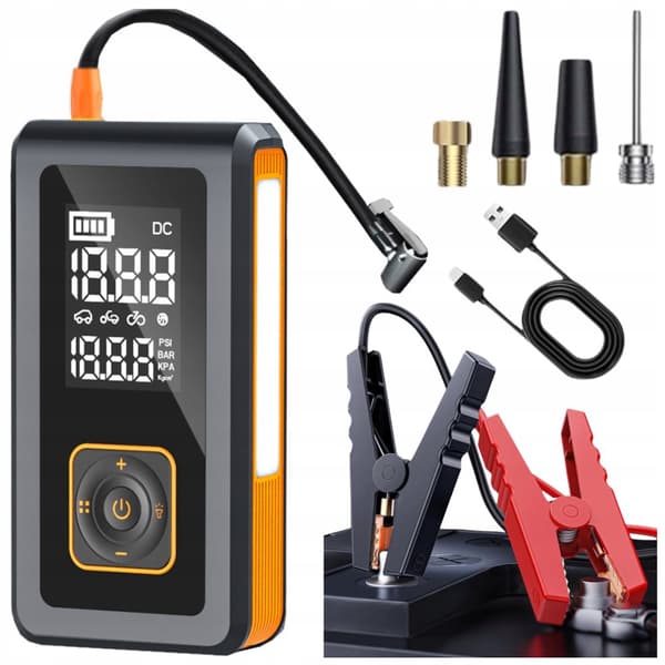 Käynnistyskompressoripumppu Apukäynnistin Varavirtalähde Taskulamppu 8000mAh 4in1