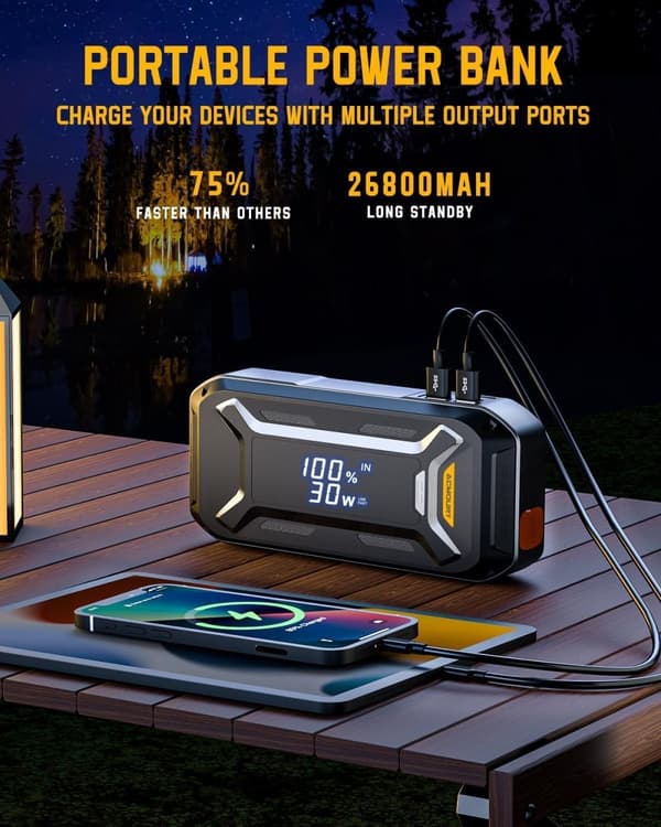 Bil Jump Starter, 5000A Spidsstrøm, 18000-20000 mAh Batteri, USB Opladning