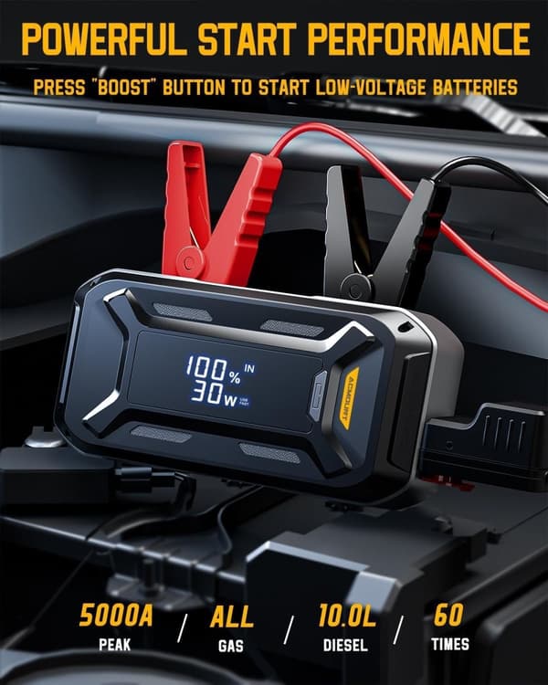 Bil Jump Starter, 5000A Spidsstrøm, 18000-20000 mAh Batteri, USB Opladning
