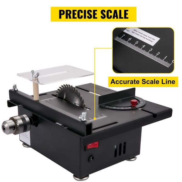 96W 10000RPM 7-växlad bärbar multifunktionell minibordssåg med skärning/slipning kit, högprecisionsskala, säkerhetsbaffel, 0-90° justerbar skärvinkel