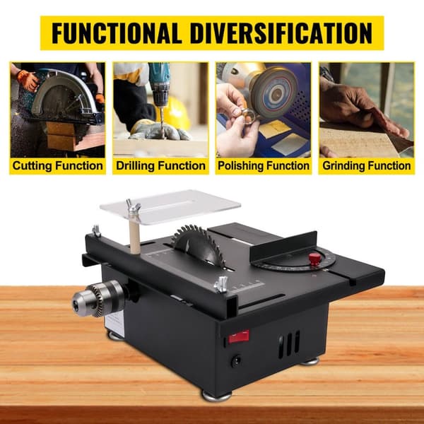 150W 10000RPM multifunktionell minibordssåg kit med Lyftfunktion, högprecisionsskala, säkerhetsbaffel, 0-90° skärvinkel, Steglös hastighetsreglering