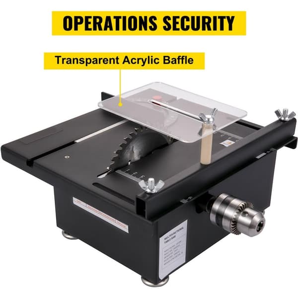 150W 10000RPM multifunktionell minibordssåg kit med Lyftfunktion, högprecisionsskala, säkerhetsbaffel, 0-90° skärvinkel, Steglös hastighetsreglering