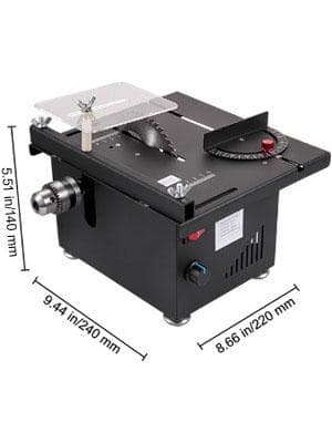 150W 10000RPM multifunktionell minibordssåg kit med Lyftfunktion, högprecisionsskala, säkerhetsbaffel, 0-90° skärvinkel, Steglös hastighetsreglering