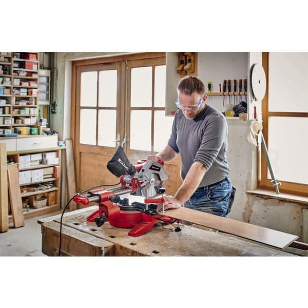 Einhell TC-SM 216 radiell geringssåg (1600 W, snabbjusterbar svängbord och vinkelstopp, laser, sidoförlängningar, b