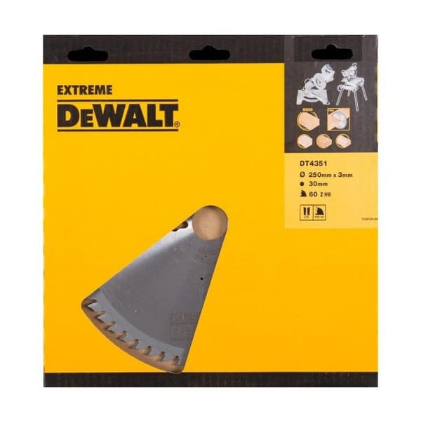Lame scie stationär DT4351 Ø250 DEWALT för alla användningar - 30 mm hål - 60 positiva tänder - DT4351
