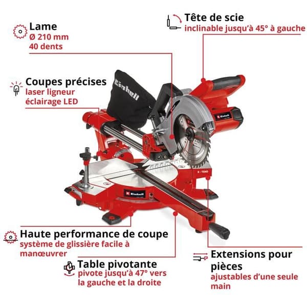 Einhell Trådlös radialgeringssåg TE-SM 36/210 Li-Solo Power X-Change (36V, Blad 210 x 30mm) Levereras utan batteri eller laddare