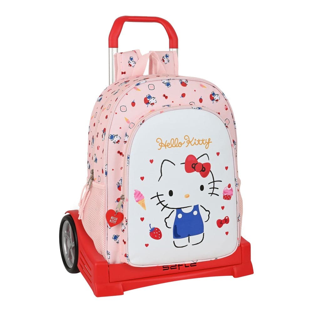 Skolväska med hjul Hello Kitty Happiness Girl Rosa Vit (33 x 42 x 14 cm)