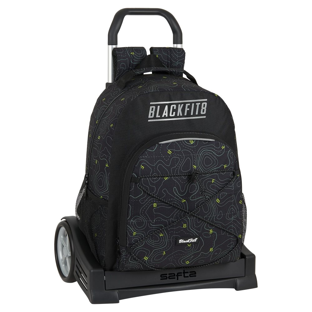 Skolväska med hjul BlackFit8 Topography Svart Grön