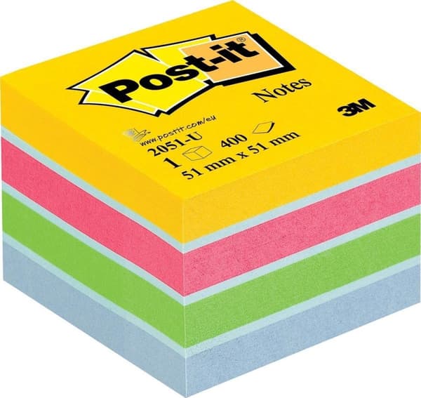 Post-it®-lappar, Mini Cube, Ultra, 51 x 51 mm, 400 ark/kub