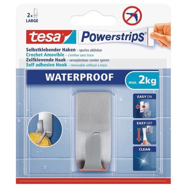 1x Tesa rustfri stål krog vandtætte Powerstrips - DIY forsyninger - Husholdning - Aftagelige kroge - Stick on kroge 1 stk.