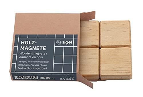 SIGEL BA211 stora fyrkantiga trämagneter - för whiteboard, magnettavla - 3,3 x 3,3 cm - beige - 4 stycken