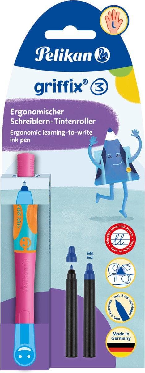 Pelikan Griffix rulle, på blister, för vänsterhänta, rosa - blå