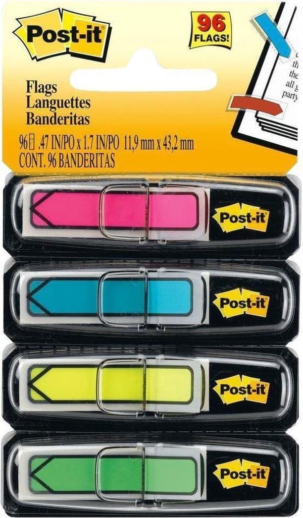 Post-it® indexpilar - ljusblå, ljusgrön, rosa, gul