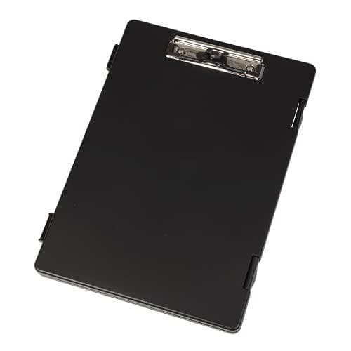 WEDO 575001 urklipp (A4) med förvaringsfack för blanketter, miniräknare med mera, stabil metallklämma, pennhållare (svart)