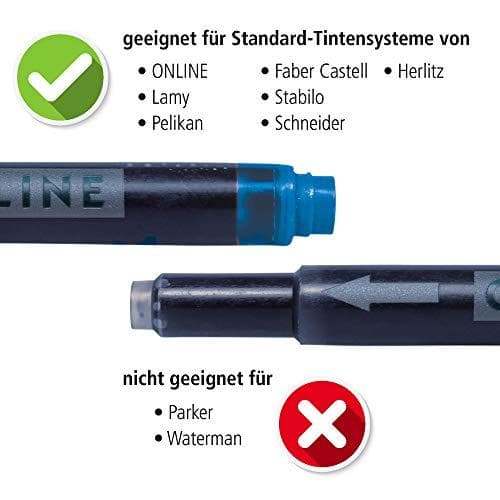 ONLINE 20x kompatible LAMY patroner, universelle blækpatroner, til alle almindelige fyldepenne, erstatningspatroner, værdipakke rød, grøn, sort, lilla