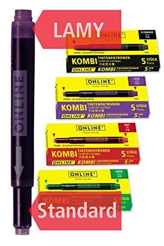 ONLINE 20x kompatibla LAMY-patroner, universella bläckpatroner, för alla vanliga reservoarpennor, ersättningspatroner, värdepaket röd, grön, svart, li