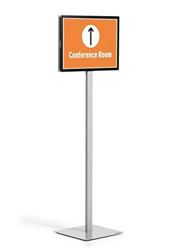 Slitstarkt informationsställ med vridbar A3-tavla, läsbar från båda sidor, med två svarta magnetramar, grå, 501357
