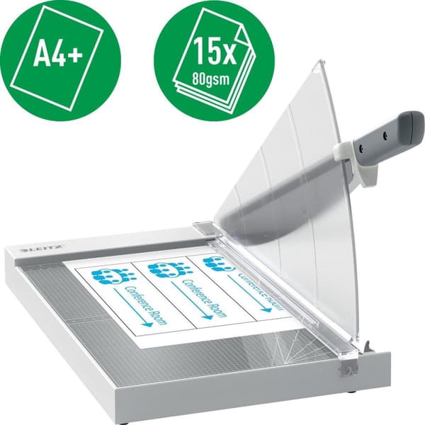 Leitz Precision kontorskærebord A4+ med knivbeskyttelse og lysteknologi til kontor - Skærer op til 15 A4-ark - antracit