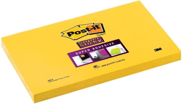 Post-it® Super Sticky Notes, Neongult, 76 mm x 127 mm, , 90 ark/block 1 STUK