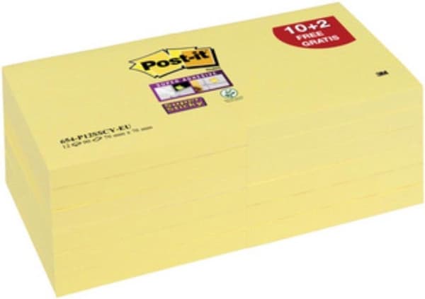 Post-it® Super Sticky Notes, Canary Yellow™- 76 x 127 mm, 12 kuddar
