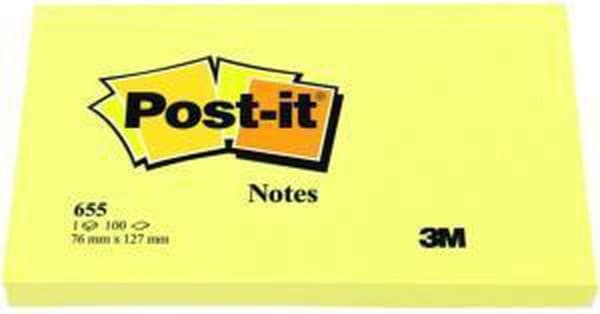 Post-it® memoblok gul - 76 x 127 mm - 100 ark