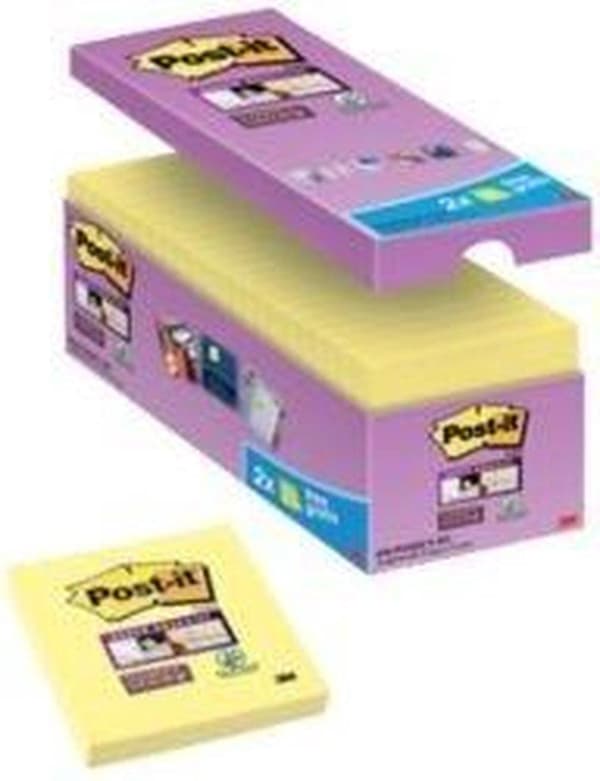 Værdipakke: Post-it® Super Sticky Notes, Canary Yellow™, 76 mm x 76 mm, 14 puder + 2 GRATIS